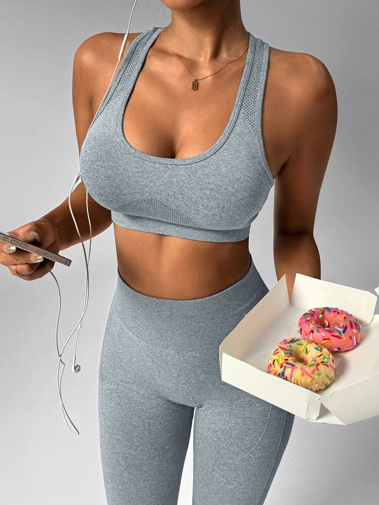 Slayform Slayform 2pcs/Set Women Sports Casual Solid Wide Strap Top And Skinny Pants Suits Workout Women Sets - Light Grey - View 3