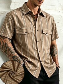 TONEVAULT Men's Striped Single-Breasted Casual Versatile Daily Wear Shirt - White - View 4