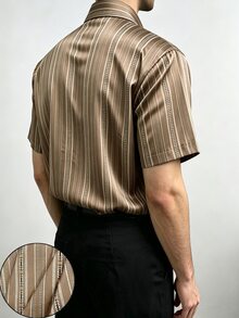 TONEVAULT Men's Striped Single-Breasted Casual Versatile Daily Wear Shirt - White - View 2