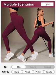 Slayform Slayform Women High Waisted Ribbed Seamless Slim Leggings,Cloud Soft Second-Skin Quick-Drying Breathable 4-Way Stretch Legging For Yoga Running Cycling,Black - Burgundy - View 3