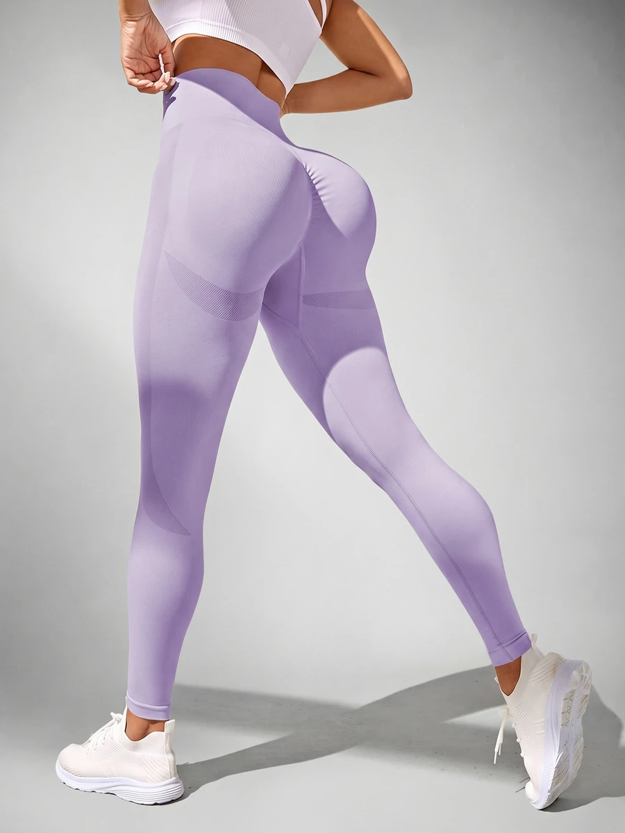 Slayform Slayform Seamless Women Solid Color Ruched Butt Casual Sports Leggings Yoga Pants - Mauve Purple - View 1