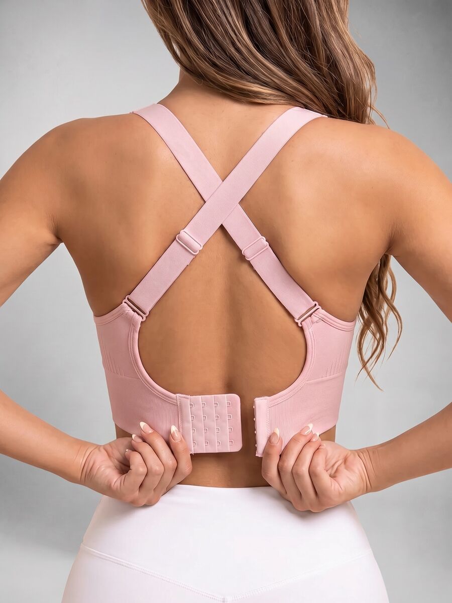 Slayform Slayform Women's Seamless Front Closure Crossback Sports Bra - Pink - View 1