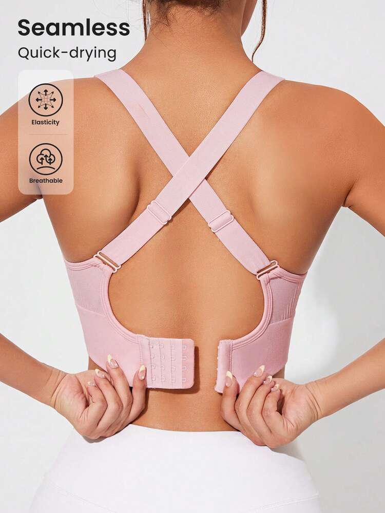 Slayform Slayform Women's Seamless Front Closure Crossback Sports Bra - Pink - View 4