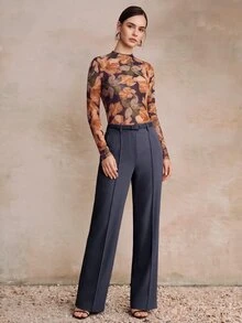 Anewsta Spring/Summer New Elegant Fashion Casual Party Holiday Outing Elastic Slim Fit Printed Base Layer Women's T-Shirt - Orange - View 8