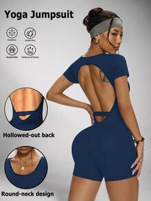 Slayform Slayform Women's Seamless Backless Solid Color Romper For Sports - Navy Blue - View 4