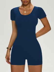 Slayform Slayform Women's Seamless Backless Solid Color Romper For Sports - Navy Blue - View 6