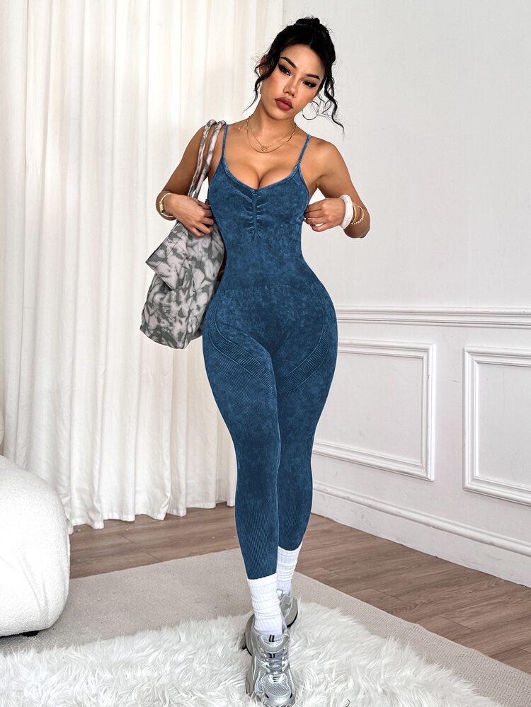 Slayform Slayform 2pcs Women's Seamless Matte Sexy Black Deep V-Neck Backless Adjustable Strap Criss-Cross Twist Back Yoga Summer Gym Jumpsuit Running Fitness Set - Multicolor - View 5