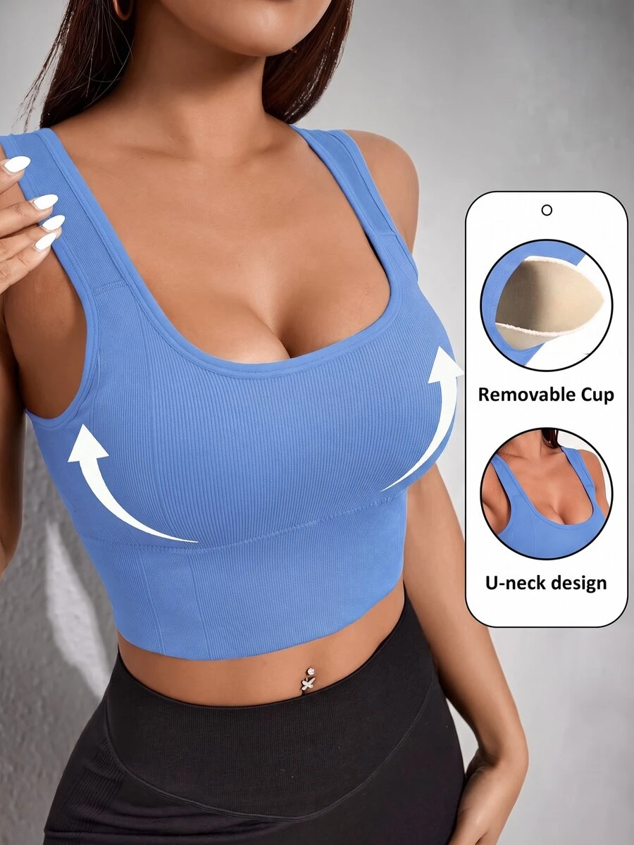 Slayform Slayform Seamless Minimalist Fashion Casual Daily Solid Color Sports Bra - Baby Blue - View 1