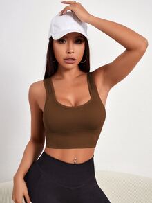 Slayform Slayform Women's Seamless Solid Color Ribbed Everyday Fitness Sports Bra - Volcanic Gray - View 5