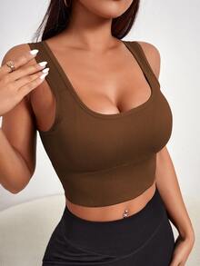 Slayform Slayform Women's Seamless Solid Color Ribbed Everyday Fitness Sports Bra - Volcanic Gray - View 7
