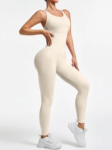 Slayform Slayform Women's Minimalist Solid Color Backless Jumpsuit, Summer - Creamy White - View 5