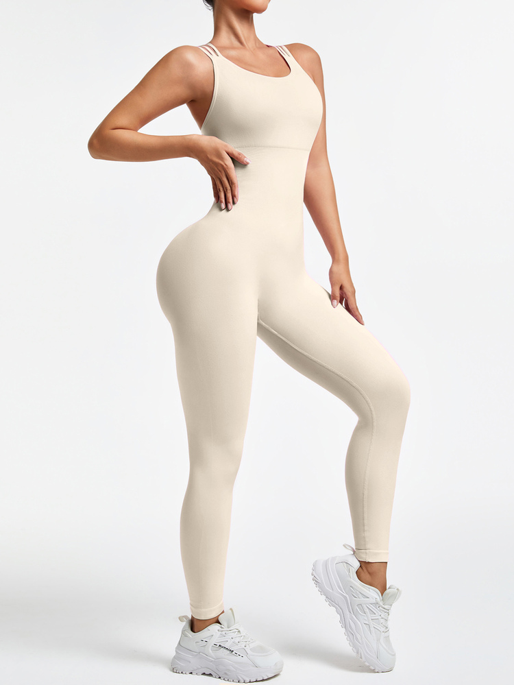 Slayform Slayform Women's Minimalist Solid Color Backless Jumpsuit, Summer - Creamy White - View 5
