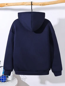 SHEIN 兒童青少年男孩極簡小印花皇家藍連帽衛衣，休閒學院風，舒適時尚，簡約實用百搭，柔軟面料，適合日常穿著、上學、旅行、戶外運動，四季皆宜 - 寶藍色 - 查看 3