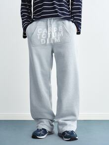 PAVTROS Ins TK Popular Street Style, Kangaroo Pocket Graphic Sweatpants, Comfortable To Wear, Suitable For Daily Outings, Parties And Outdoor Activities, Perfect Gift For Valentine's Day And Anniversaries - Light Grey - View 4