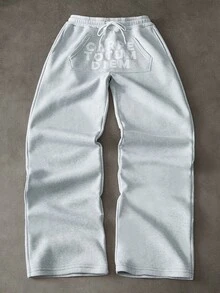PAVTROS Ins TK Popular Street Style, Kangaroo Pocket Graphic Sweatpants, Comfortable To Wear, Suitable For Daily Outings, Parties And Outdoor Activities, Perfect Gift For Valentine's Day And Anniversaries - Light Grey - View 2
