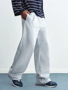 PAVTROS Ins TK Popular Street Style, Kangaroo Pocket Graphic Sweatpants, Comfortable To Wear, Suitable For Daily Outings, Parties And Outdoor Activities, Perfect Gift For Valentine's Day And Anniversaries - Light Grey - View 8