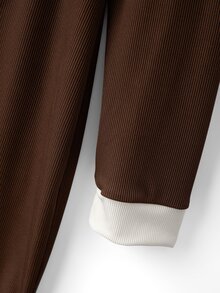 GlowEve CURVE Women's Plus Size Vintage Elegant Colorblock Trim Square Neck Bodycon Dress, Casual Slim Fit Elastic Ribbed Long Sleeves, Fall Base Office Brown - Multicolor - View 7