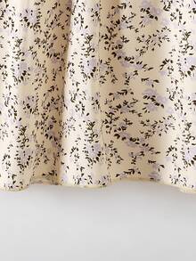 SHEIN Vintaside Kids 女童碎花彼得潘領長袖A字洋裝，適合日常穿著，秋季仙女公主風，婚禮生日彩虹系列 - 杏色 - 查看 7