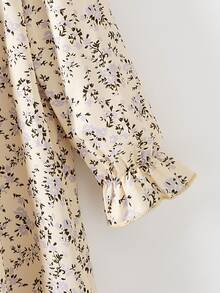 SHEIN Vintaside Kids 女童碎花彼得潘領長袖A字洋裝，適合日常穿著，秋季仙女公主風，婚禮生日彩虹系列 - 杏色 - 查看 6