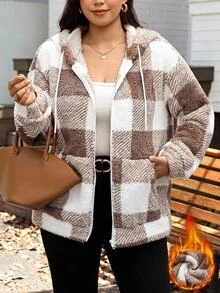 Easowa Curve Warm & Comfortable Casual Gray Fluffy Jacket, Plus Size, Suitable For Outings Winter - Multicolor - View 1