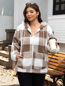 Easowa Curve Warm & Comfortable Casual Gray Fluffy Jacket, Plus Size, Suitable For Outings Winter - Multicolor - View 4