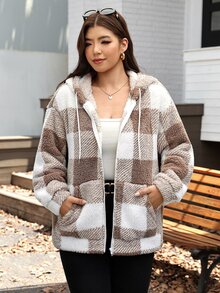 Easowa Curve Warm & Comfortable Casual Gray Fluffy Jacket, Plus Size, Suitable For Outings Winter - Multicolor - View 6