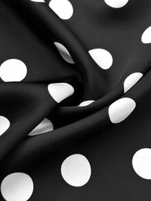 SHEIN Elenzya Women's Plus Size Black And White Polka Dot Satin Asymmetrical Shoulder Ruched Long Sleeve Blouse, Puff Sleeve Top Chiffon Patchwork, Elegant Fall - Black and White - View 5