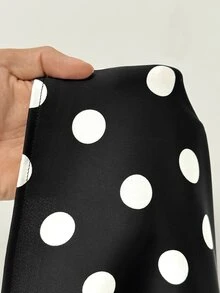SHEIN Elenzya Women's Plus Size Black And White Polka Dot Satin Asymmetrical Shoulder Ruched Long Sleeve Blouse, Puff Sleeve Top Chiffon Patchwork, Elegant Fall - Black and White - View 6
