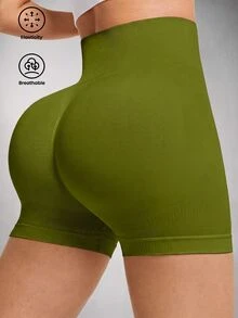 Slayform Slayform 女款素色無縫休閒日常旅行運動短褲 - 綠色 - 查看 1