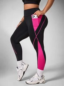 Slayform Women's Plus Size Colorblock Leggings With Pockets - Multicolor - View 1