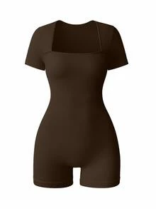 Slayform Slayform Seamless Ribbed High Elasticity Yoga Sports Jumpsuit - Brown - View 3