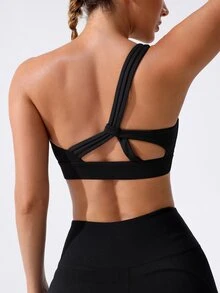 Slayform Slayform Cut Out One Shoulder Sports Bra - Black - View 3