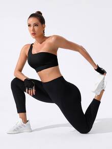 Slayform Slayform Cut Out One Shoulder Sports Bra - Black - View 4