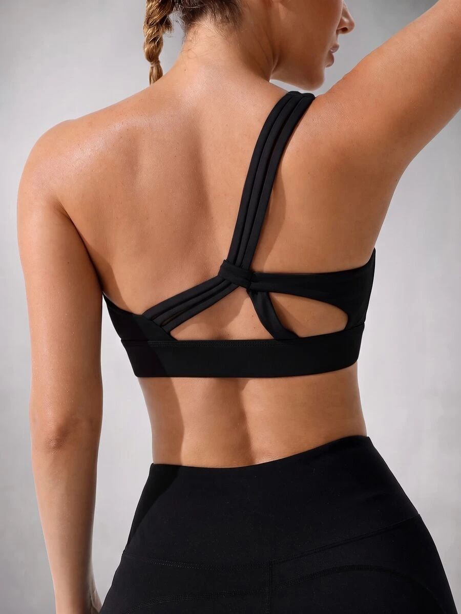 Slayform Slayform Cut Out One Shoulder Sports Bra - Black - View 1