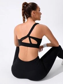 Slayform Slayform Cut Out One Shoulder Sports Bra - Black - View 5
