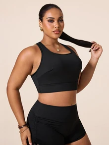 SHEIN Unity Women's Plus Size Solid Color Casual Versatile Daily Travel Sports T-Shirt - Black - View 6