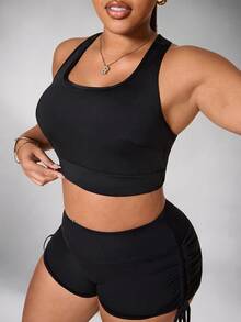 SHEIN Unity Women's Plus Size Solid Color Casual Versatile Daily Travel Sports T-Shirt - Black - View 1