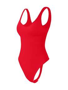 SHEIN Sports Seamless Yoga Jumpsuit With Built-In Chest Pad, High Elasticity - Red - View 8