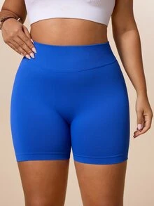 SHEIN Unity Women's Plus Size High Elastic High Waist Seamless Tight Butt Lifting Yoga Fitness Shorts - Royal Blue - View 4