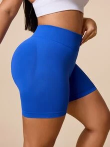 SHEIN Unity Women's Plus Size High Elastic High Waist Seamless Tight Butt Lifting Yoga Fitness Shorts - Royal Blue - View 5