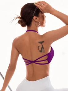 Slayform Slayform Women's Solid Color Criss-Cross Back Halter Neck Sports Bra - Bold Plum - View 7