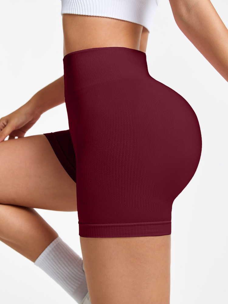 Slayform Slayform Solid Color High Waist Seamless Sports Shorts - Burgundy - View 4