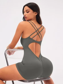Slayform Slayform Mono sin espalda sin costuras para mujer para fitness - Gris Oscuro - Ver 8