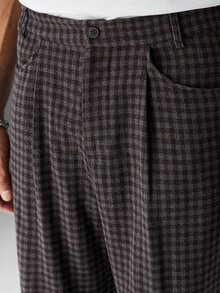 SLATEMANN Men's Casual Business Versatile Plaid Button Pocket Brown Pants - Brown - View 4