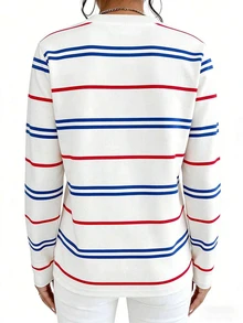Breezaya Long Sleeve Colorblock Striped Digital Print T-Shirt, Spring/Summer Fall - Multicolor - View 2