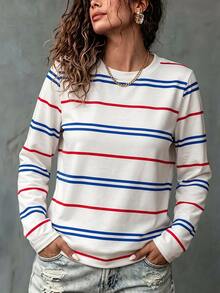 Breezaya Long Sleeve Colorblock Striped Digital Print T-Shirt, Spring/Summer Fall - Multicolor - View 3