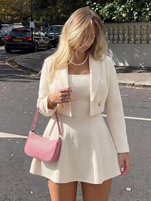 SHEIN MOD Plus Size Autumn/Winter Apricot Short Blazer Dress 2 Pieces Set, Elegant Daily Commute Outfit, Sister Gathering Outfit - Apricot - View 16
