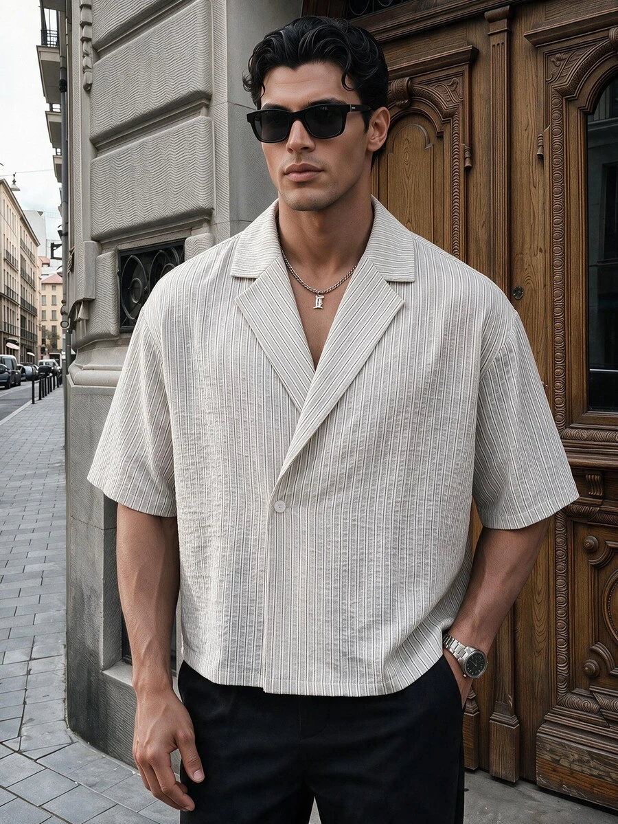 SIGLOCORE Men's Striped Casual Versatile Daily Wear Shirt - Grey - View 1