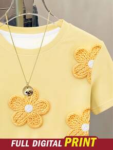 SHEIN 【印花設計】青少年女孩夏季休閒T恤上衣，仿刺繡仿珠飾印花，寬鬆版型，隨機發貨1件 - 彩色 - 查看 5