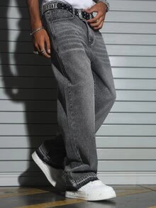 QuarKem Men's Casual Streetwear Commuter Holiday Pants, Loose Straight Leg, Grey Washed Design Summer - Grey - View 3
